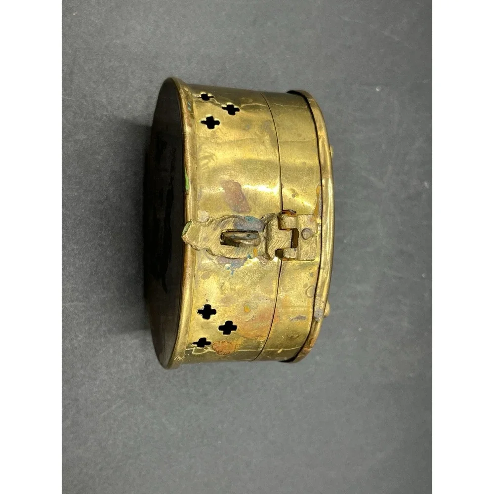 Brass Cricket Box Hinged‎ Pierced Trinket Box w/ Handle Handmade 1970s Vintage